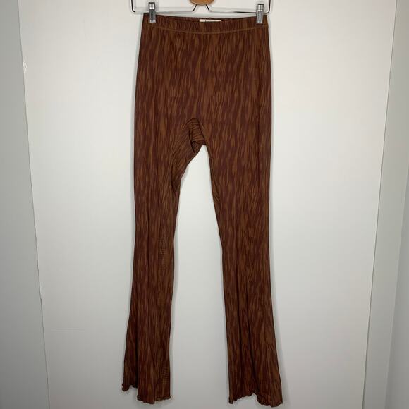 House of CB Erin Mesh Chocolate Brown Print Flare Pants Womens Small - Picture 4 of 16